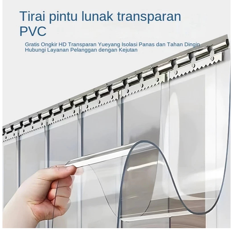 Tirai Pintu PVC Transparan Plastik Berbentuk Strip untuk AC Ruang Pendingin Gudang Supermarket L19cm