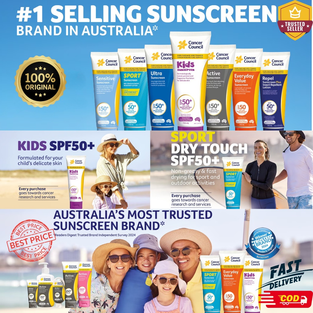 SUNSCREEN WAJAH BADAN KELUARGA CAN*CE*R COUNCIL AUSTRALIA PR3LOVED ORIGINAL