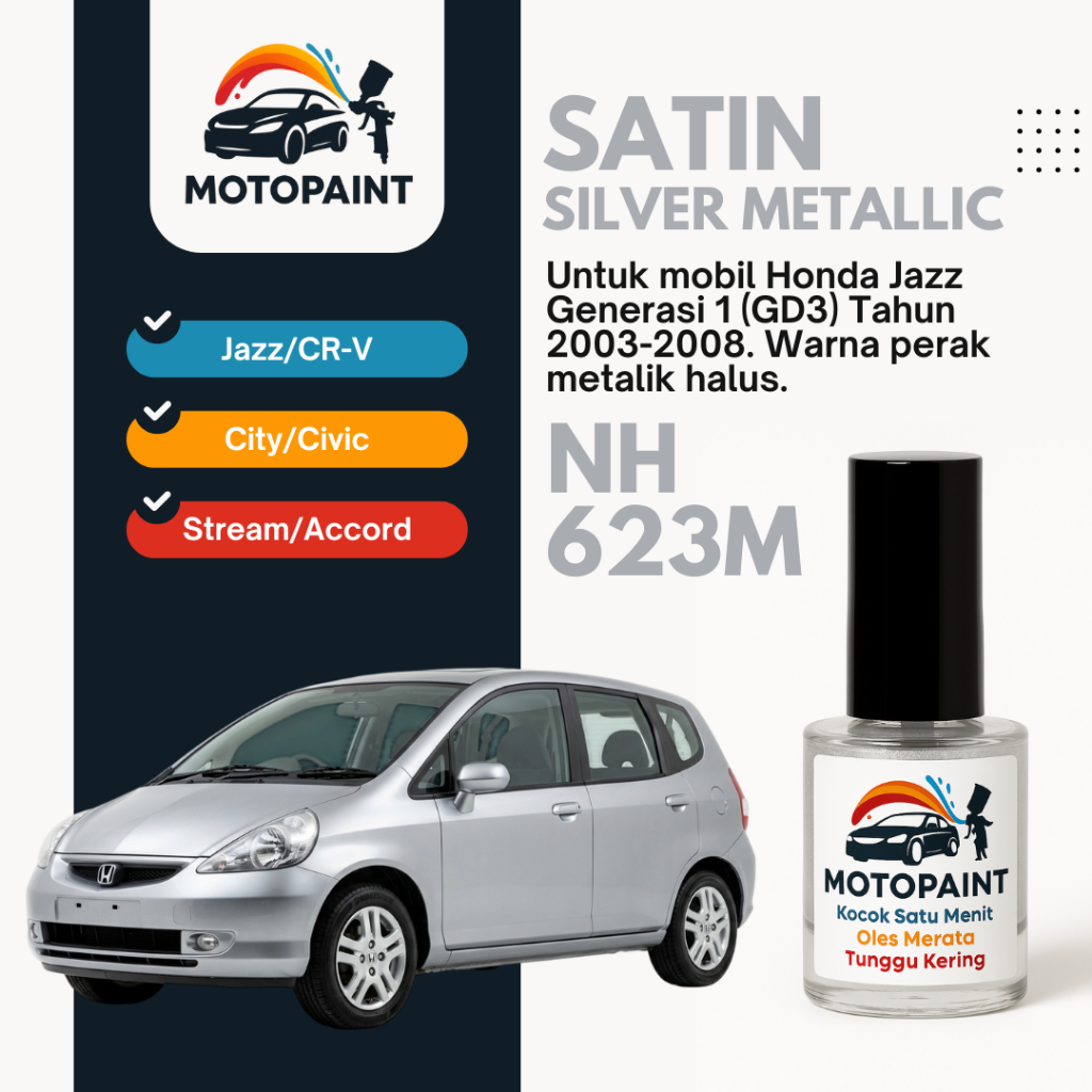 Motopaint Satin Silver NH623M Cat Oles Penghilang Baret Honda Jazz GD3 Warna Perak Metalik