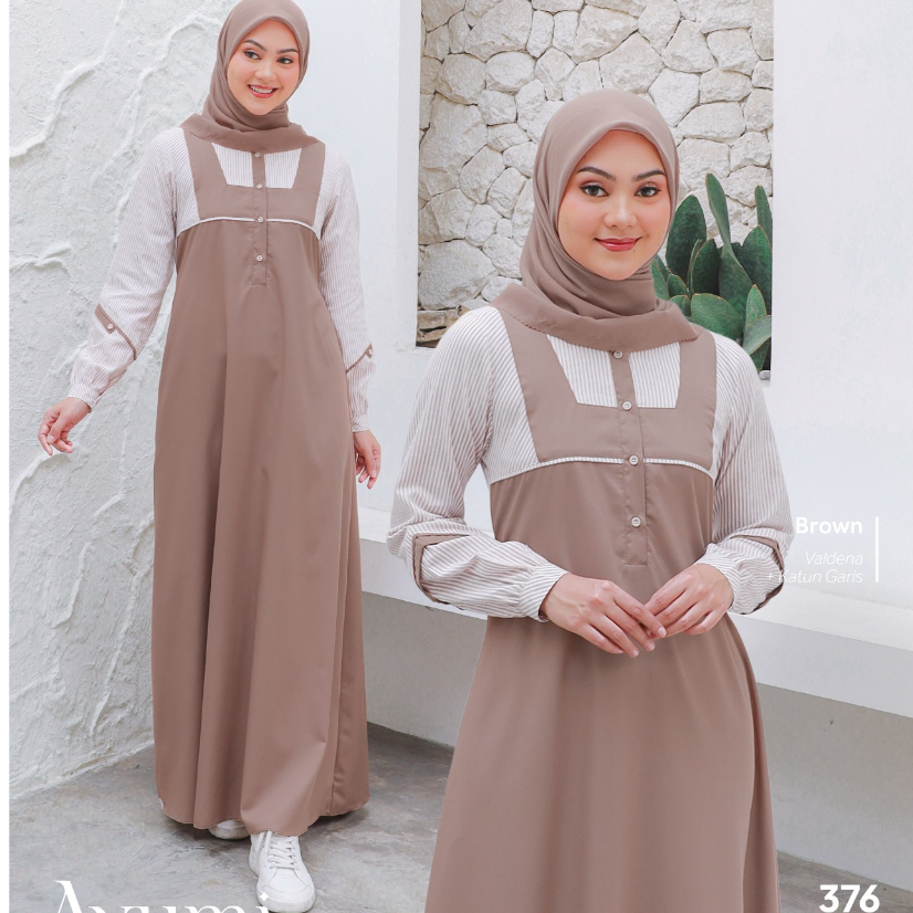 Gamis Daily bahan katun adem, AYUMI 376 BROWN [ETHICA RUMAH FAIQA]