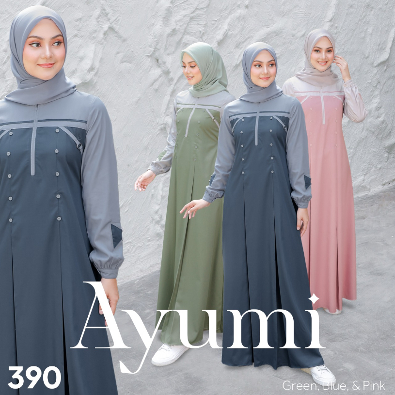 AYUMI 390 GREEN, AYUMI 390 PINK & AYUMI 390 BLUE, GAMIS REMAJA MODEL KRKINIAN (ETHICA RUMAH FAIQA)