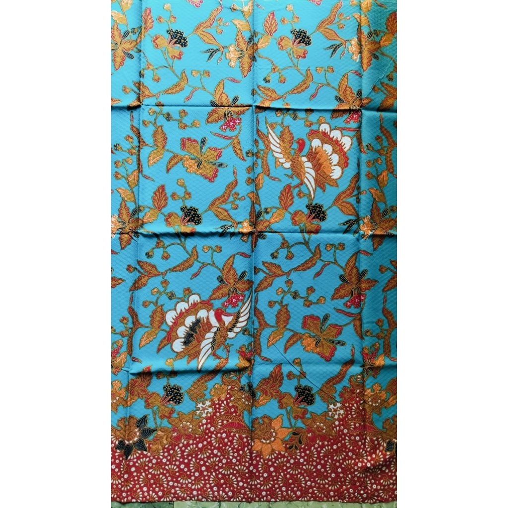 Biru Burung Bunga Merah Putih Coklat Kain Batik Print Pekalongan katun dobby
