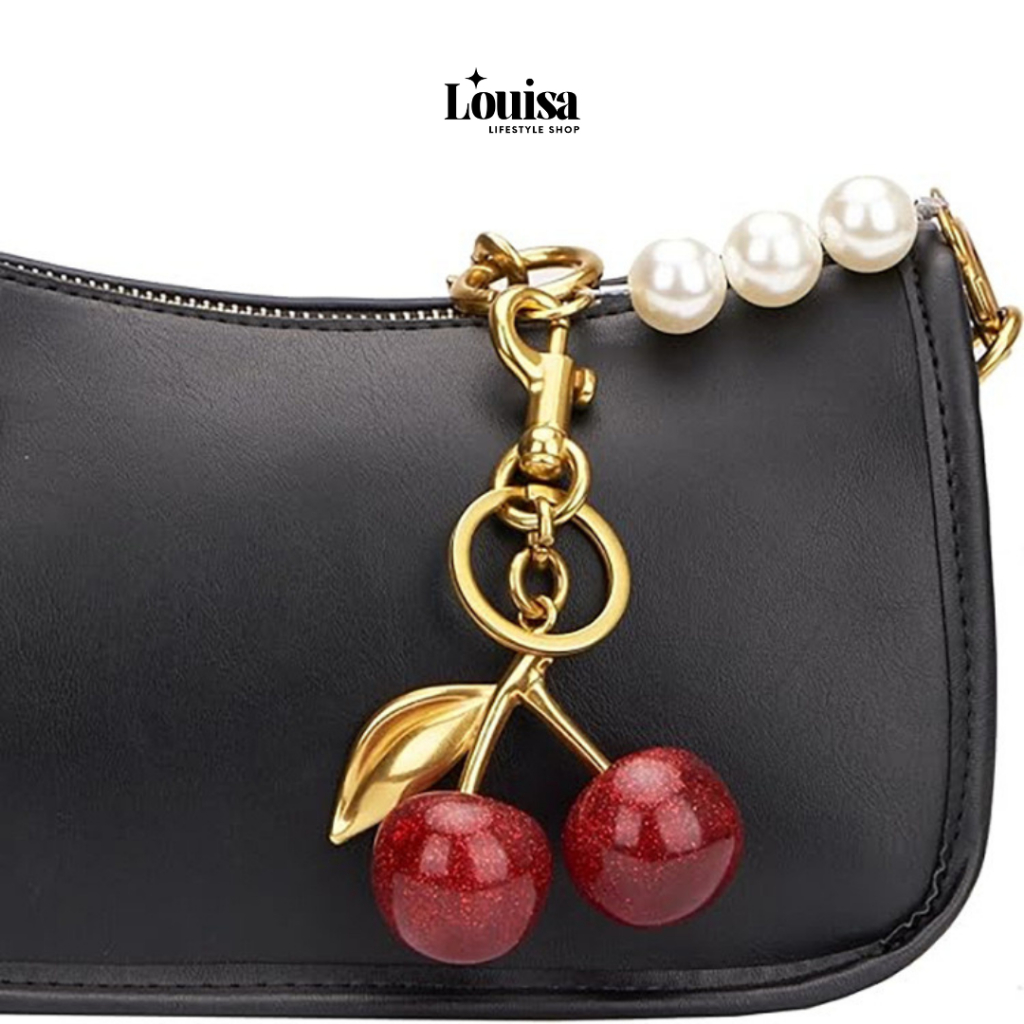 LOUISA | Gantungan Kunci Tas Cherry ala Coach Premium Ganci Bag Charm Keychain Ceri Lucu Estetik