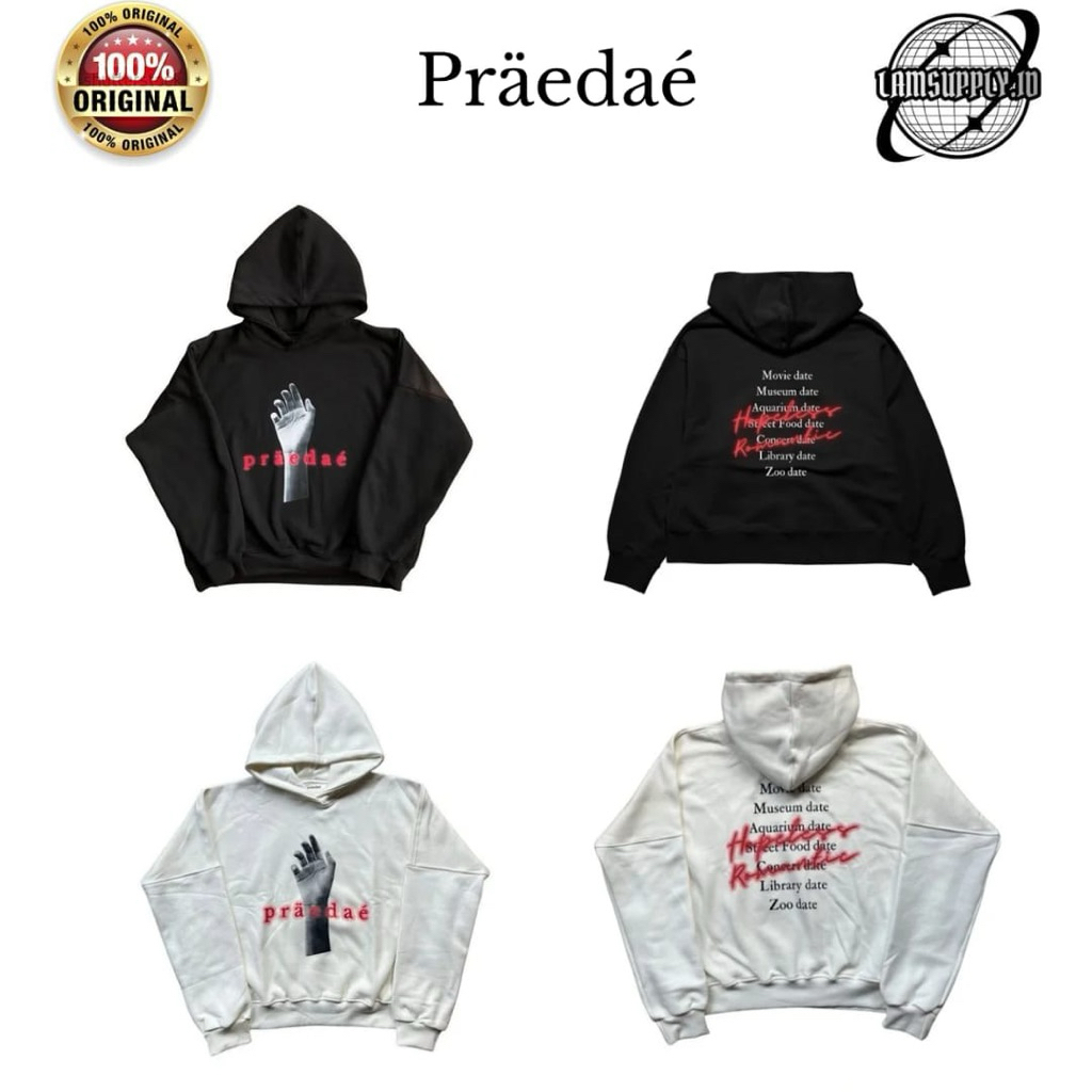 [ORIGINAL 100%] PRAEDAE HOPELESS ROMANTIC HOODIE BLACK & WHITE