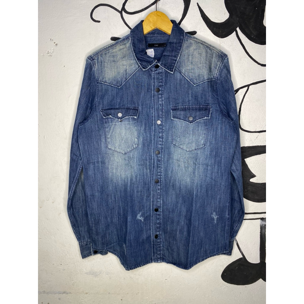 kemeja denim double pocket plac