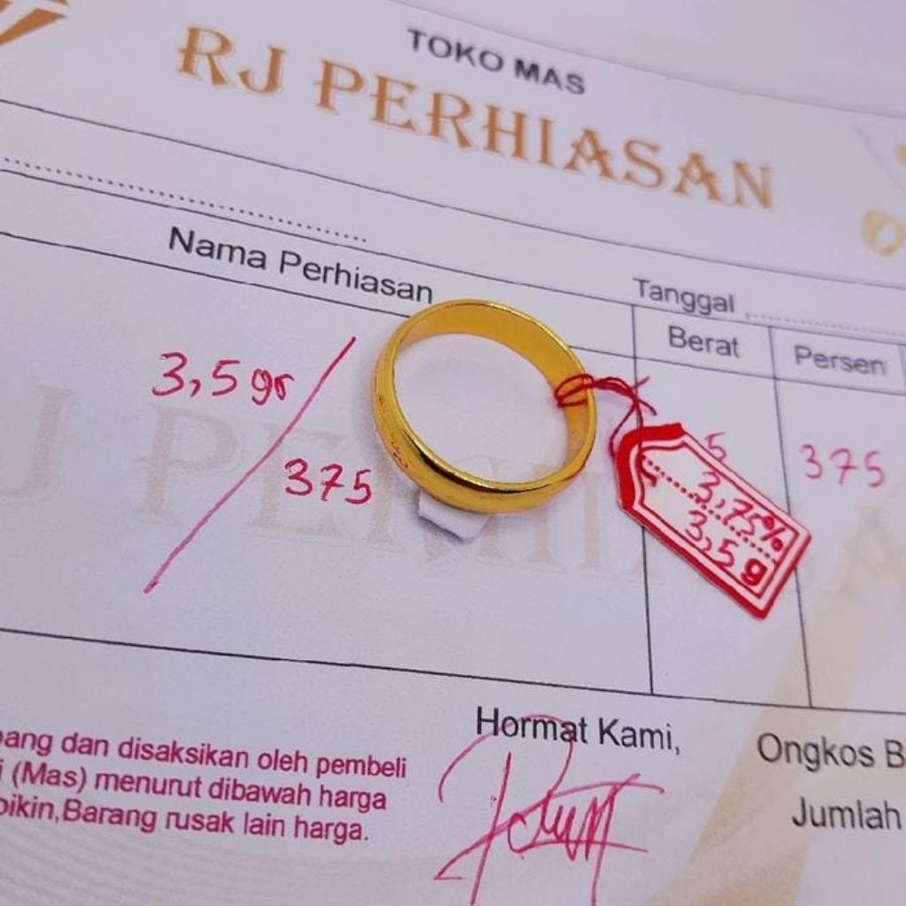 cincin wanita emas muda 2gram 3.75 dapat surat dari tokoh