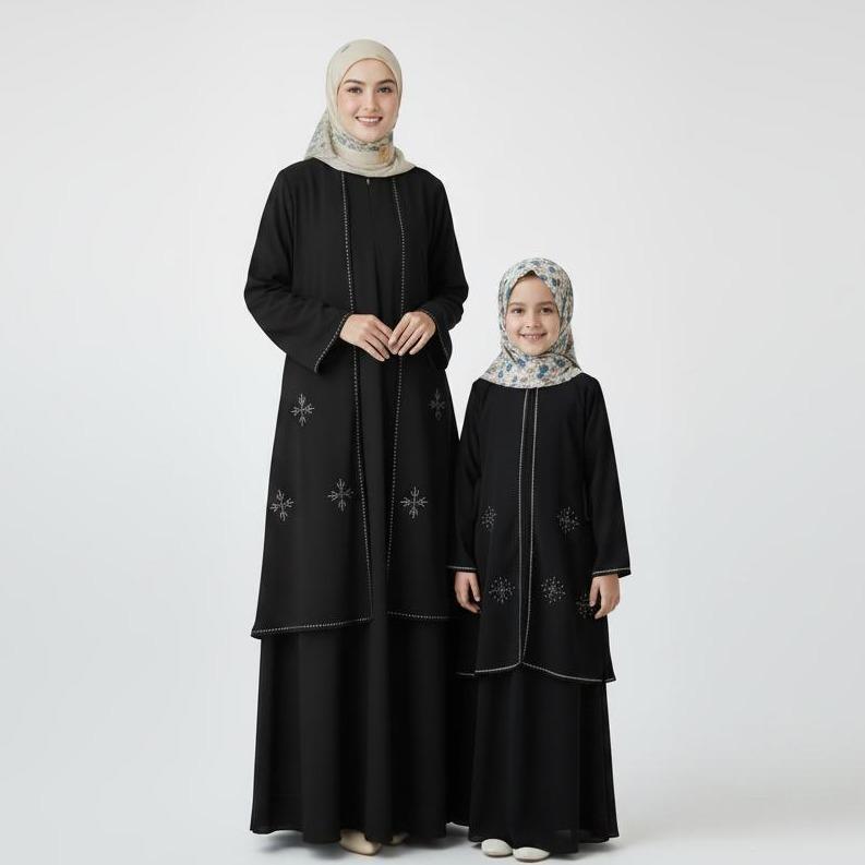 Bisa COD Gamis Abaya Ameera Hitam Couple Ibu Dan Anak Terbaru Cocok Jalan & Acara Formal