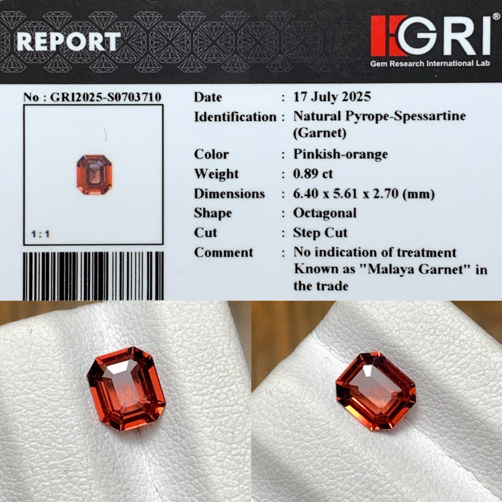 Spesartine Garnet memo GRI lab