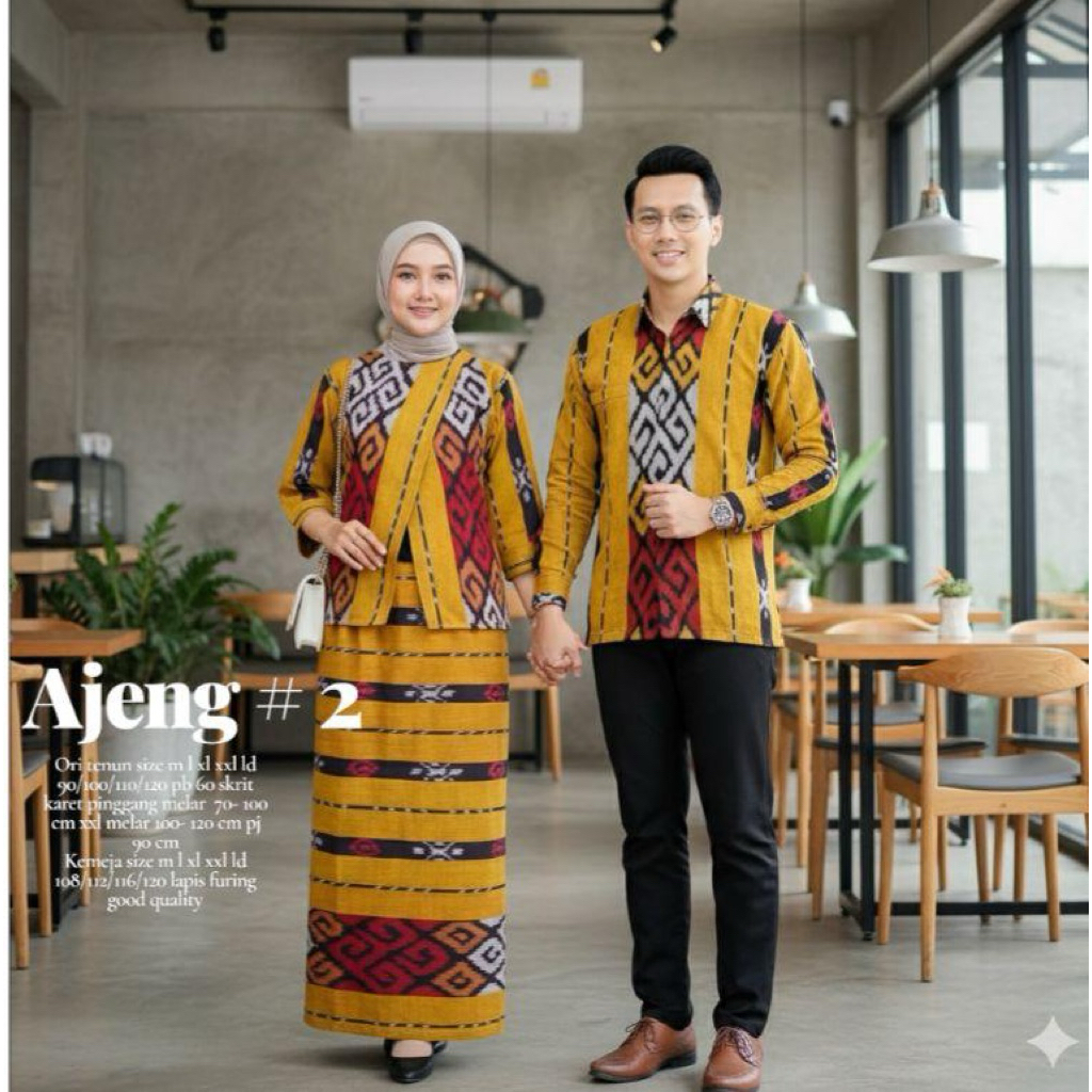 setelan Couple tenun Batik Couple Modern couple kemeja dan setelan rok tenun Set Pakaian Couple Keme