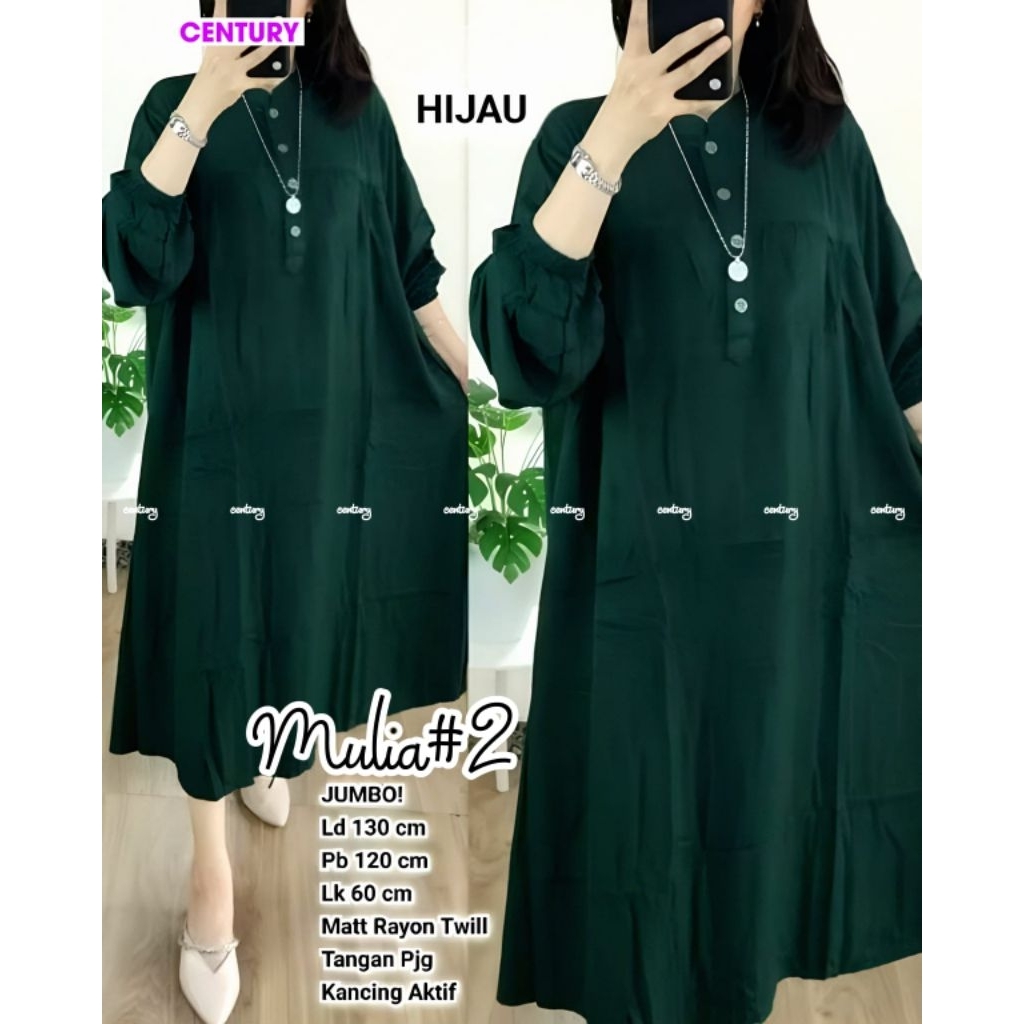 Mulia#2 atasan tunik midi dress katun poplin jumbo Ld 130 xxxl
