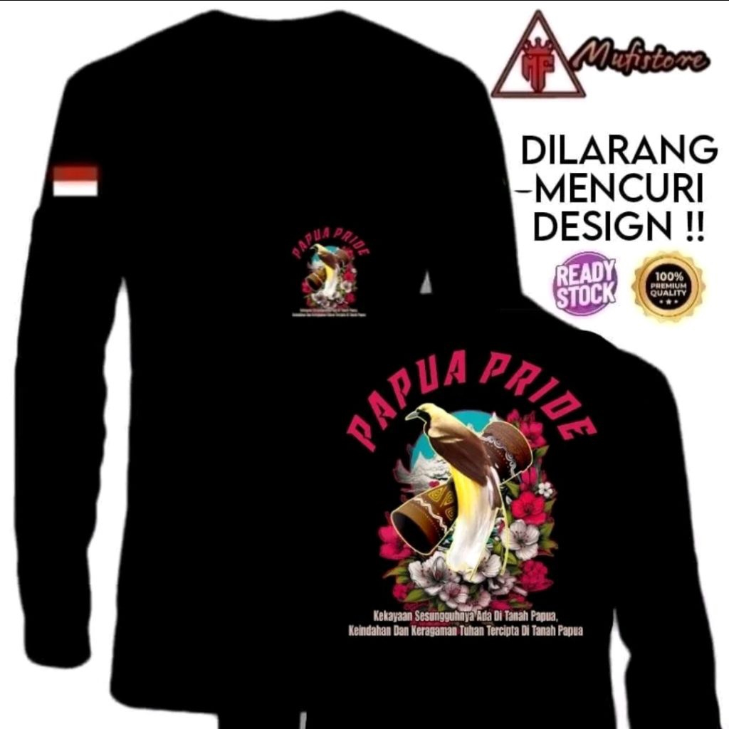 KAOS LENGAN PANJANG PAPUA PRIDE MOTIF BURUNG// PAPUA PRIDE