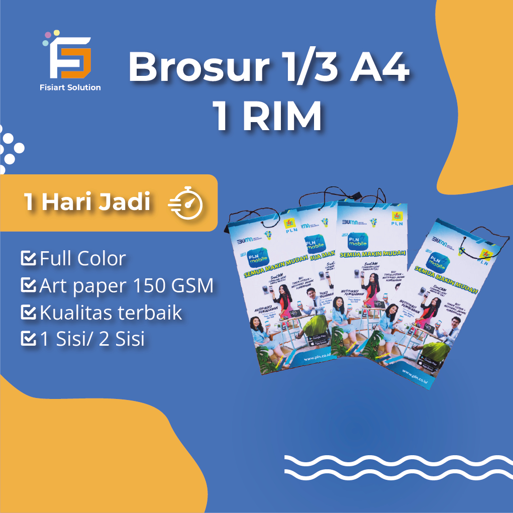 Cetak Brosur 1/3 A4 1 Rim 1 Sisi Full Color Art Paper 150 GSM