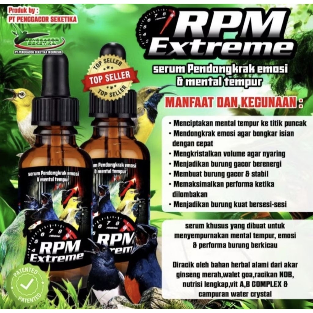 RPM EXTREME serum penggacor seketika pendongkrak emosi mental burung doping burung vitamin burung