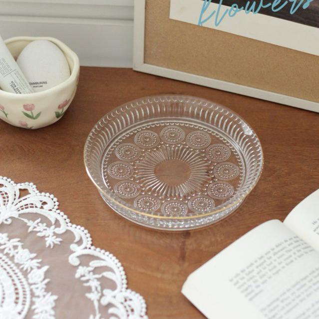 MIU Glass Vintage Plate Aesthetic Premium Crystal Glassware Piring Saji Estetik