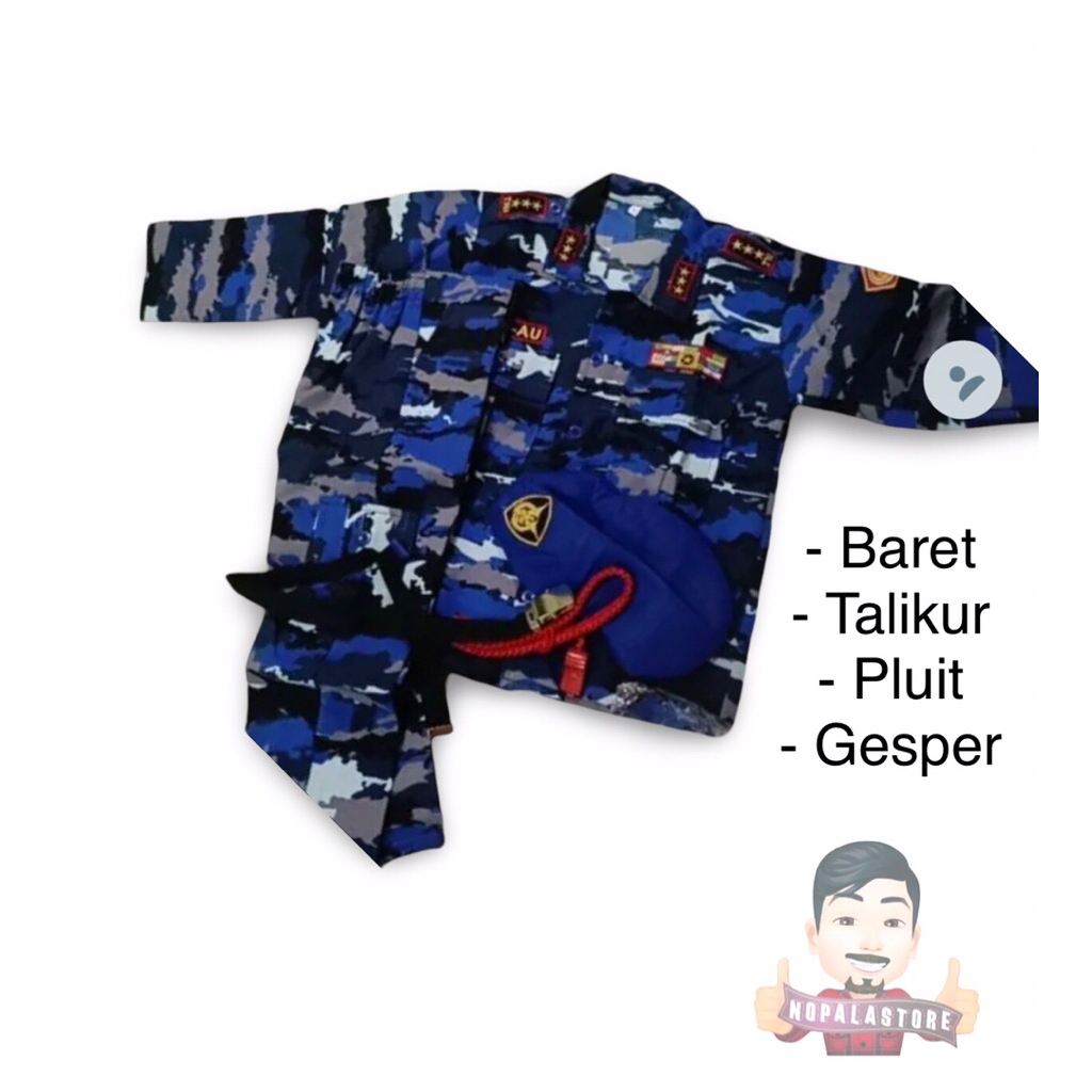Baju Seragam Setelan anak cewek / cowok TNI AU Tentara Loreng Baret Anak Lengkap