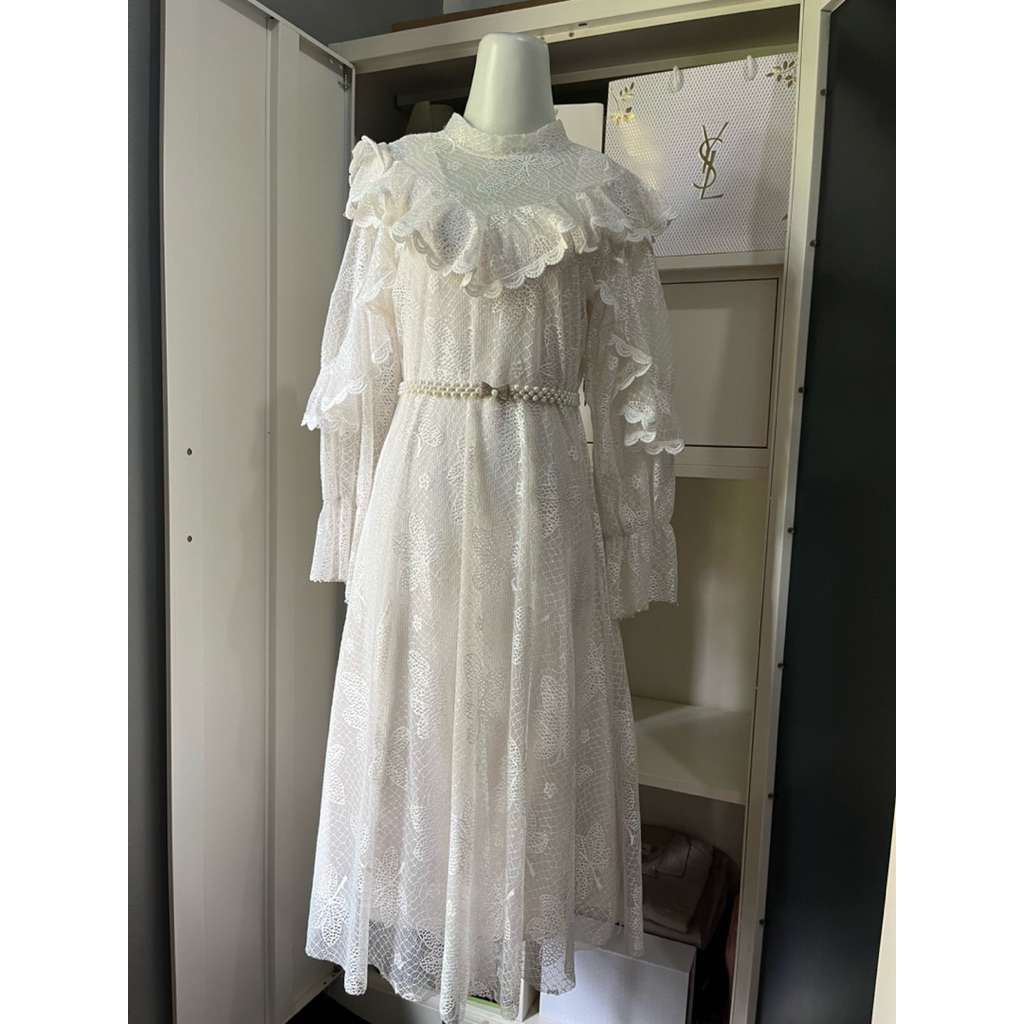 Victorian Lace Dress - Brukat Long Dress Vintage