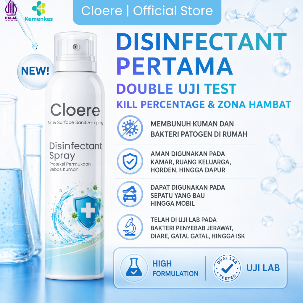 CLOERE STERILISASI RUANGAN Disinfektan Spray 250ml Aroma Eucalyptus Pembunuh Kuman 99.9% | Anti Bakt