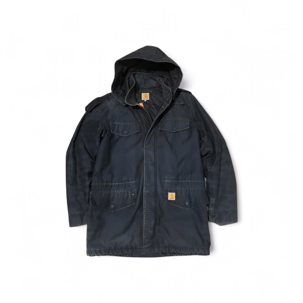 Carhartt Hickman Coat Navy blue Duck Cotton Parka Jacket Hooded Hoodie  Size Xl