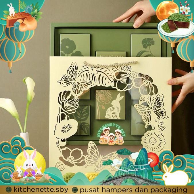 Box Mooncake Premium Green Set Paper Bag 8 Mooncake kotak mooncake bingkisan mooncake Box Mooncake P