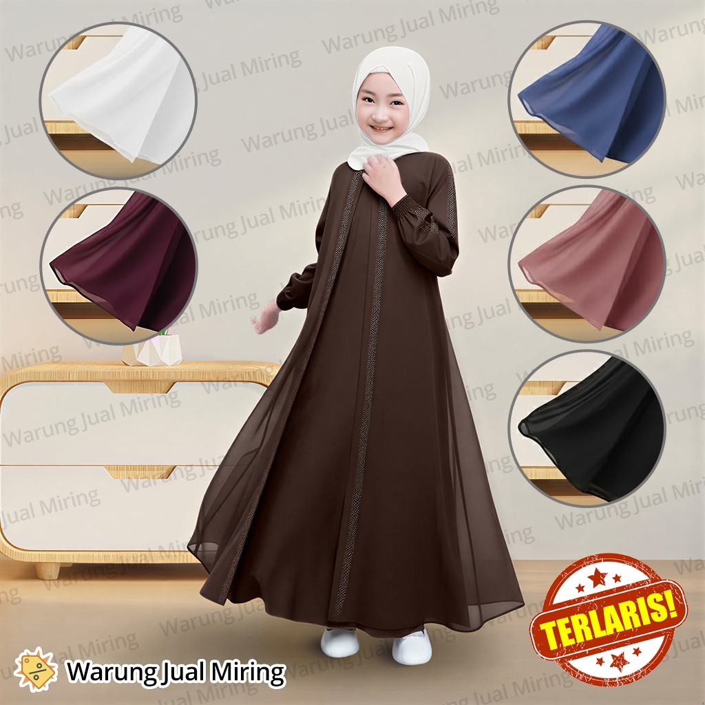 Gamis Anak Perempuan Dress Abaya Pesta CERUTY BABYDOLL Naureen 2-16 Tahun Baju Muslim Elegan Hitam S