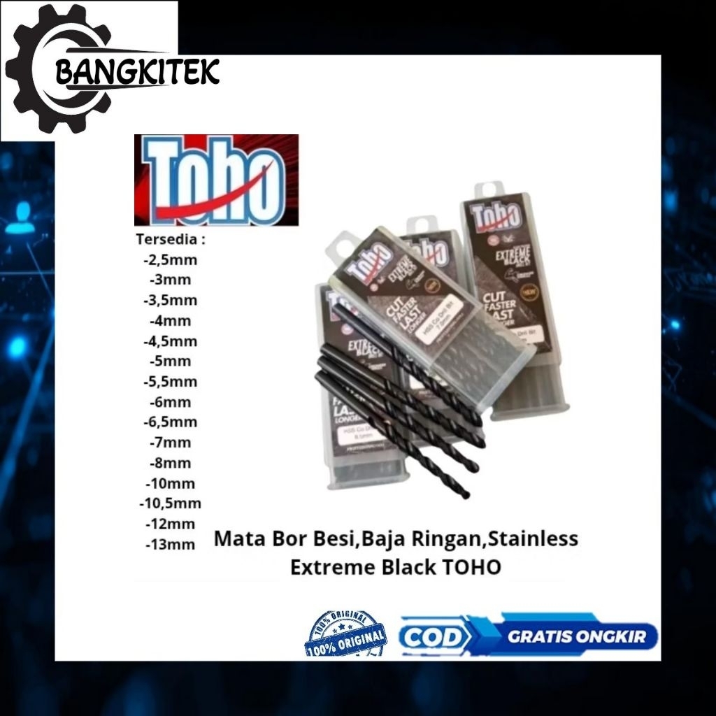 Mata Bor Besi Baja Ringan,Stanless TOHO EXTREME BLACK 2,5mm/3mm/3,5mm/4mm/4,5mm/5mm/5,5mm/6mm/6,5mm/