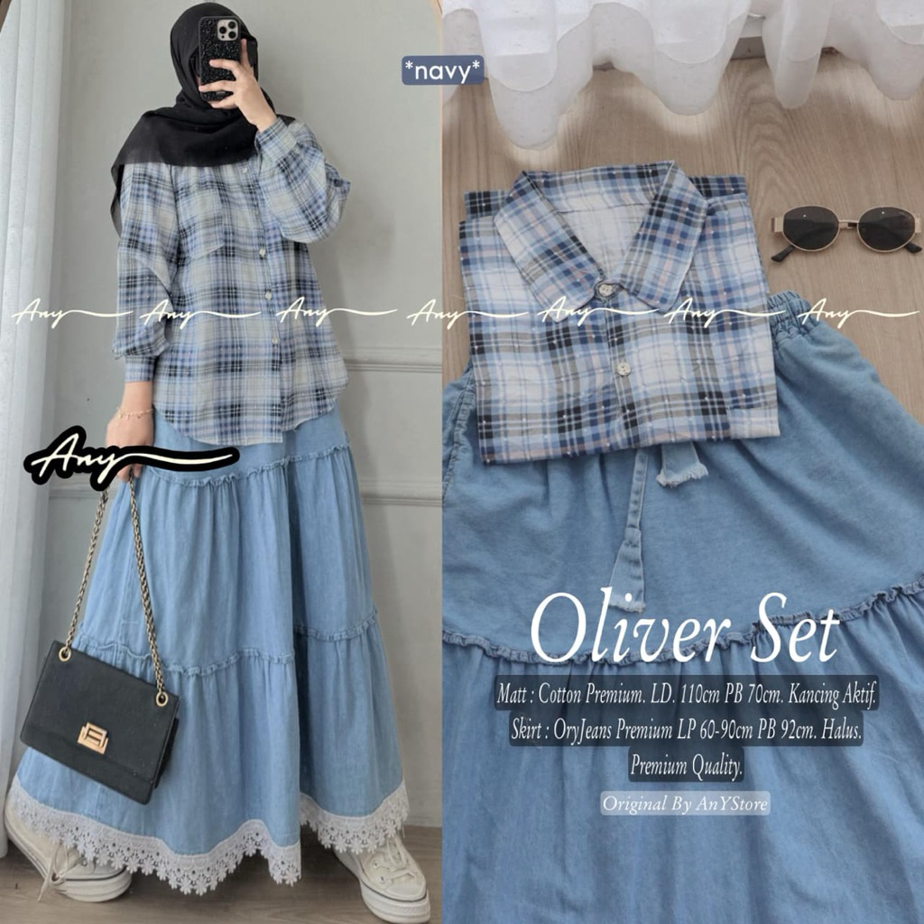 OLIVER SET KEMEJA ROK JEANS WANITA ANY
