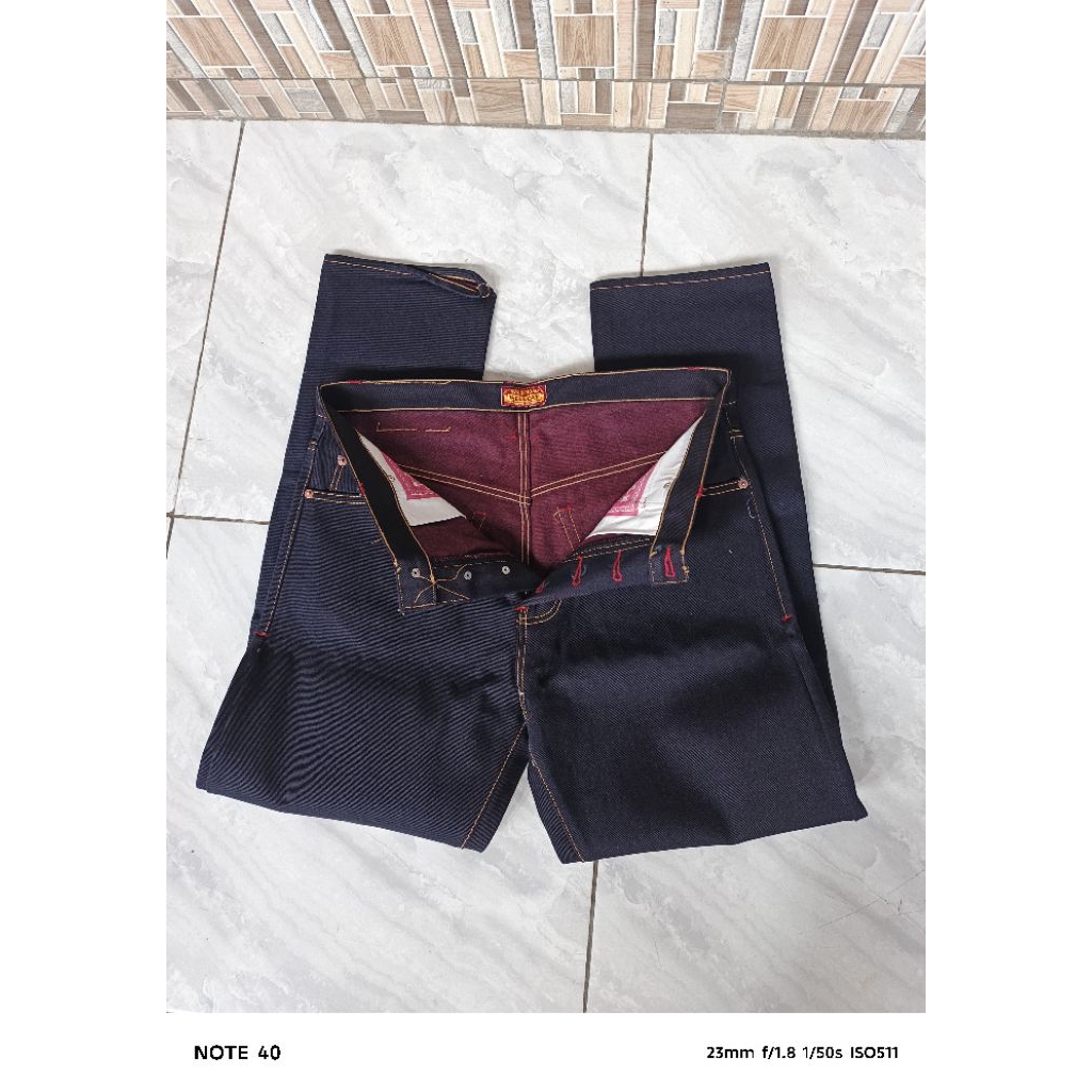 Denim Raw Weft Marun 15oz , size 33,33,33,38