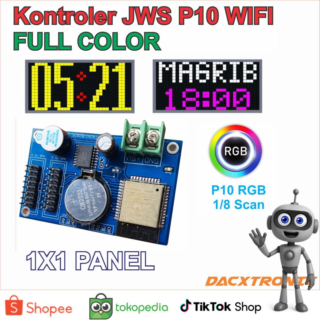 Kontroller JWS P10 RGB Khalifah (Jam Sholat) Controller JWS Running text Wifi RGB