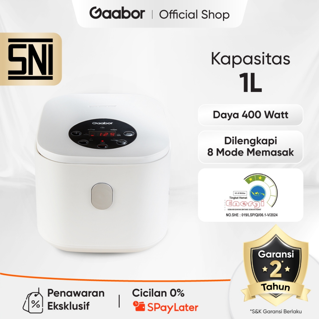 Gaabor GR-S25D Rice Cooker Penanak Nasi 1L Anti Lengket Digital Silver