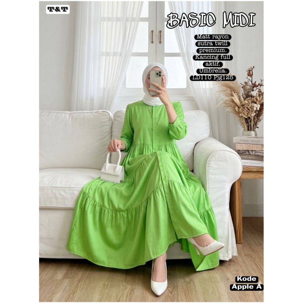 BASIC MIDI APPLE || BAJU MUSLIMAH| DRESS MUSLIMAH