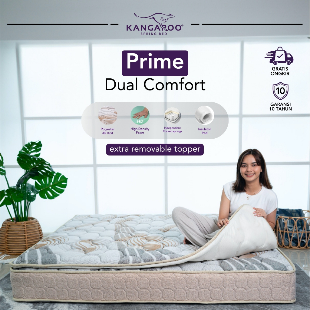 Kangaroo Prime Pocket Spring Kasur Spring Bed Anti Goyang Ekstra Topper Removable - Ukuran 120x200cm