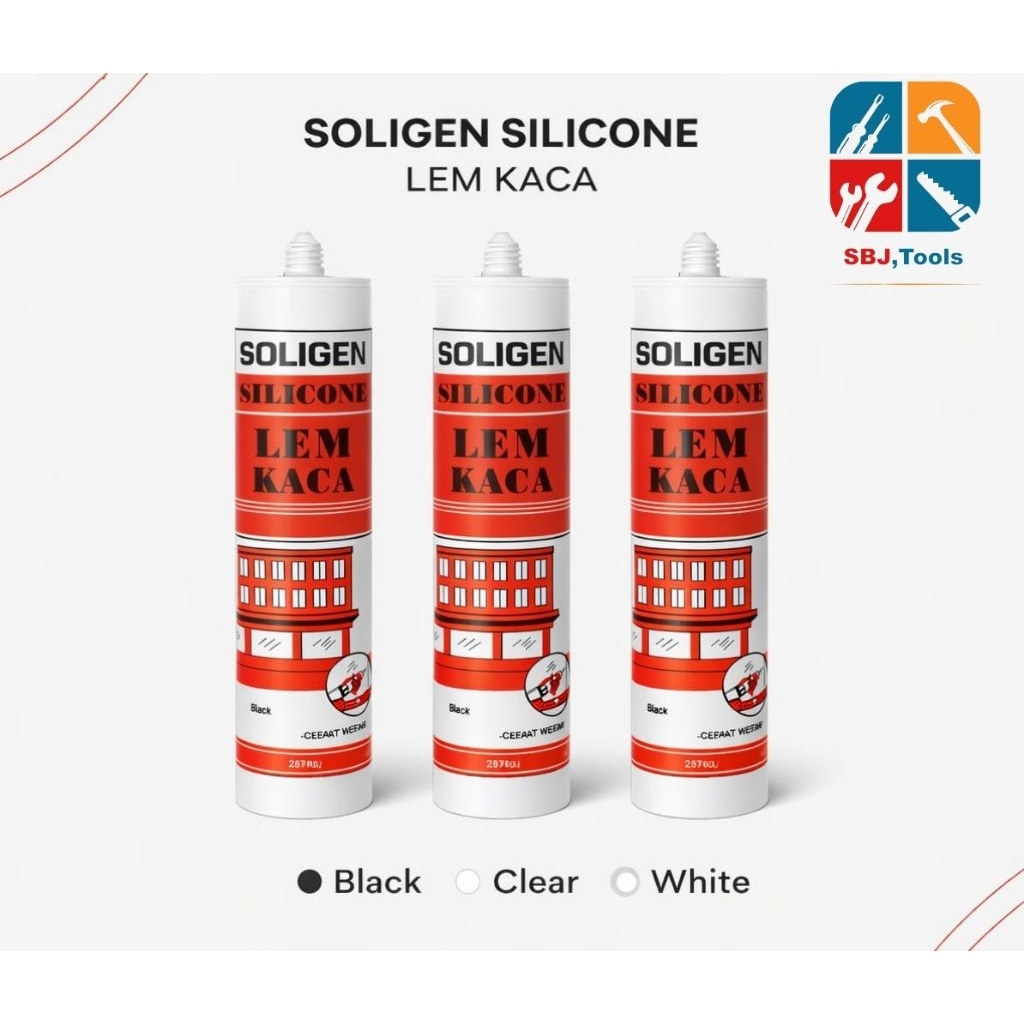 Lem Kaca | Lem Silicone Soligen Warna Hitam Clear Putih