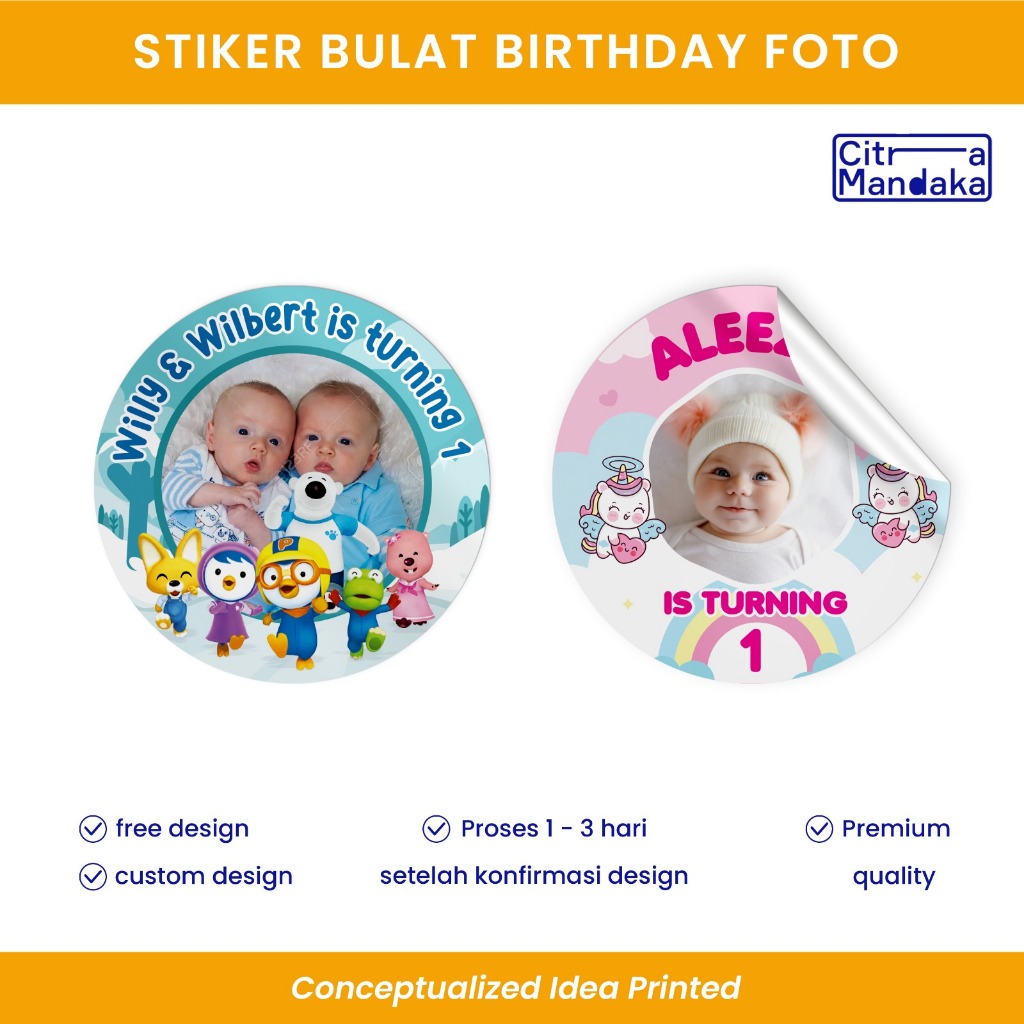 Cetak Stiker Bulat Ulang Tahun Anak | Stiker Ultah Anak Custom Foto | Souvenir Ulang Tahun Anak