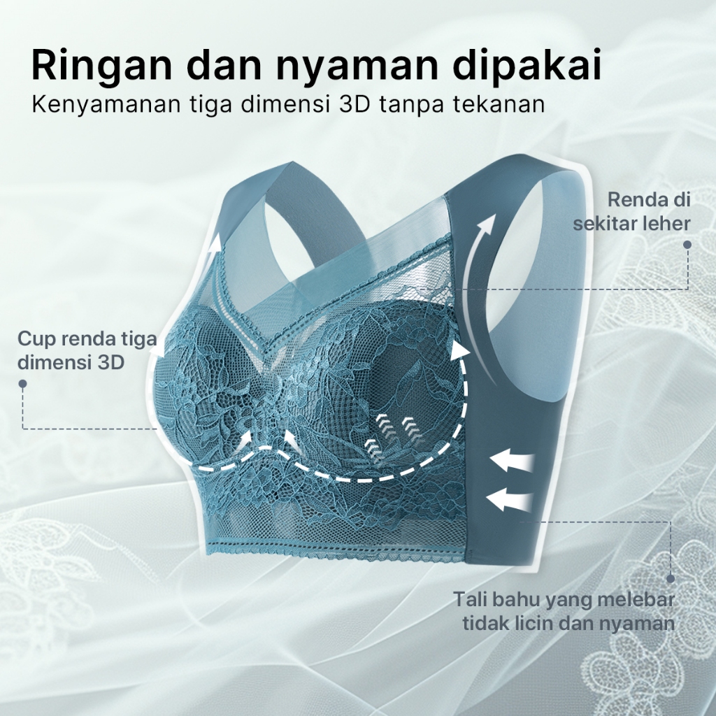 Exclusive Greney-Bra Rompi Renda Bra Wanita Big Size Jumbo Bra Tanpa Kawat Bra Wireless Seamless Bra