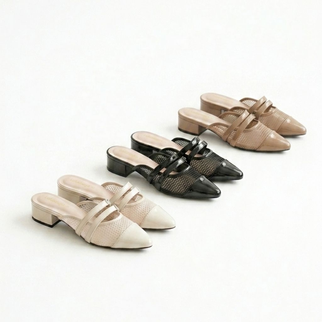 LAKSANA Sandal Wanita Heels Hak 3cm - Sandal Heels Jaring Lancip