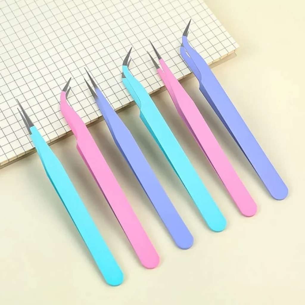 Pinset Bulu Mata Eyelash Pinset Tweezer Lengkung Lurus Bangkok Penjepit Sticker Bulu mata / Pencetan
