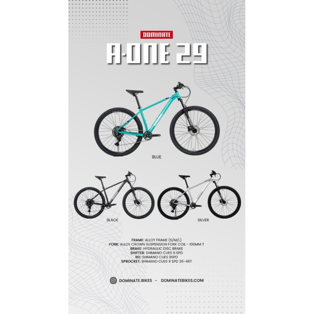 Sepeda Dominate AONE 29" - groupset 1 x 9speed shimano cues - sepeda mtb xc