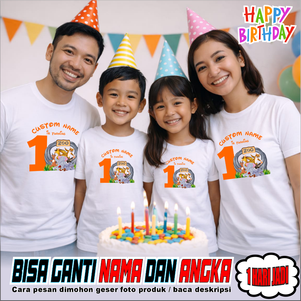 T-Shirt Kaos Ulang Tahun Anak Zoo Cartoon Baju Couple Keluarga Custom - MACTIVE
