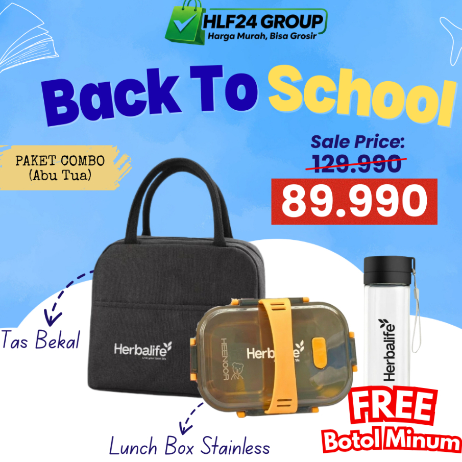 Paket Lunch Box Set 3 IN 1 - Paket Tas + Kotak Makan + Botol Minum - Combo Back To school Bisa Custo