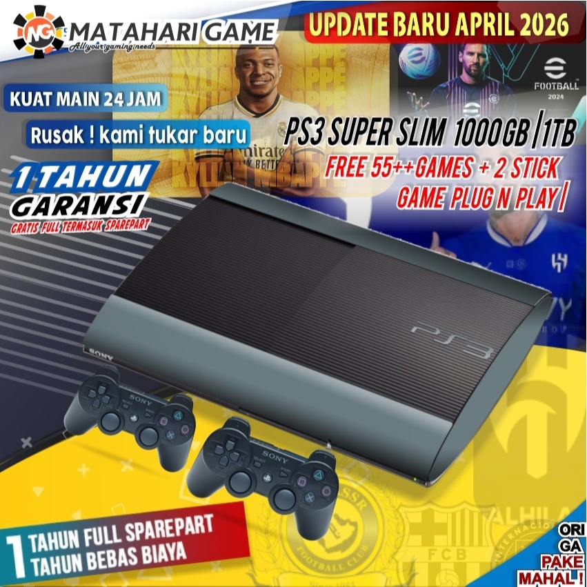 PS3 1TB SuperSlim Full Games + 2 Stik | GRATIS 1 Tahun