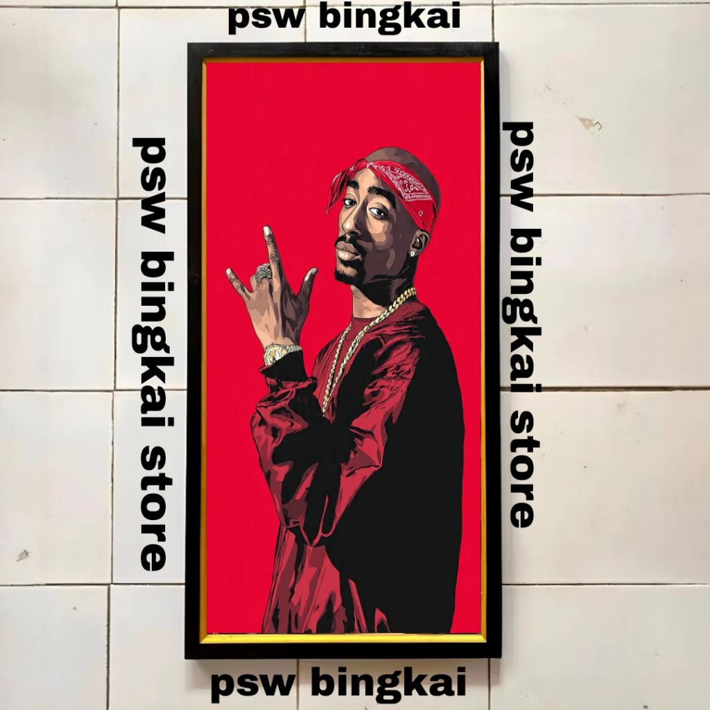 hiasan dinding aesthetic lukisan cetak set dengan bingkai gambar poster penyanyi rap Tupac Shakur uk