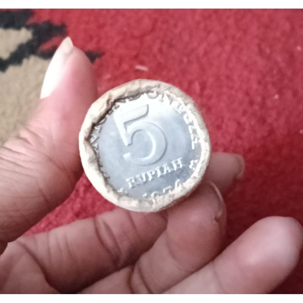 Koin Lawas Indonesia 5 Rupiah KB Besar Masih Roll Original BI Thn 1974