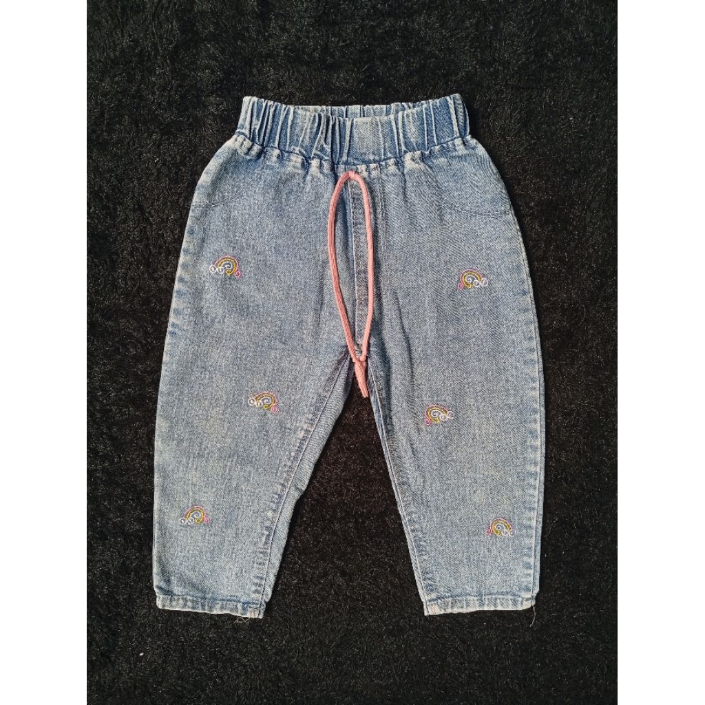 Celana Jeans Anak Perempuan Motif Rainbow Jeans Sobek