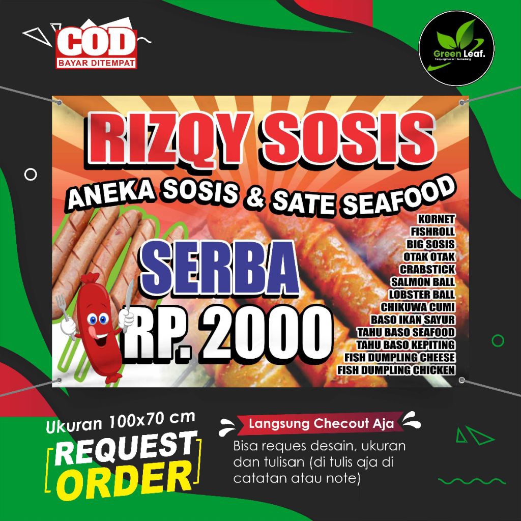 cetak spanduk bener aneka sosis dan seafood