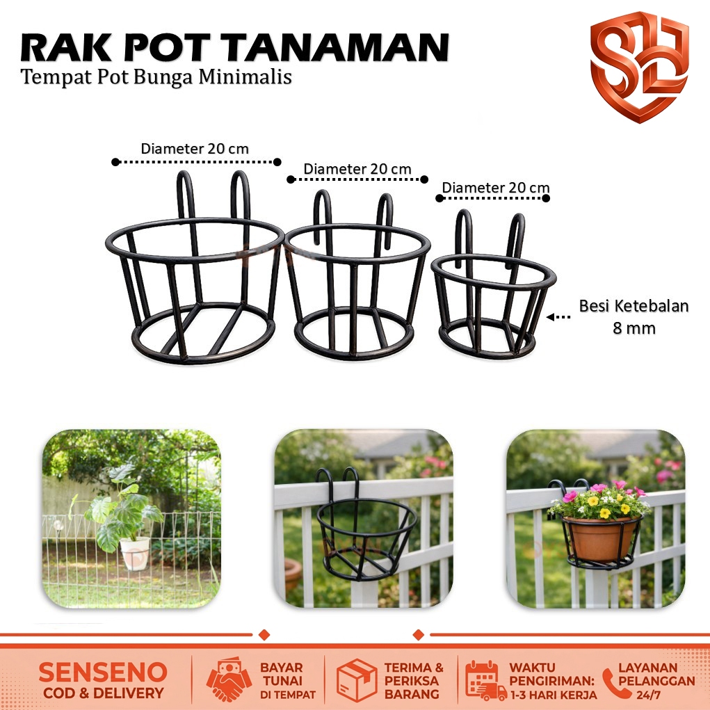Rak Bunga Balkon Besi WARNA HITAM - Rak Pot Tanaman Gantung Minimalis untuk Dekorasi Rumah & Taman