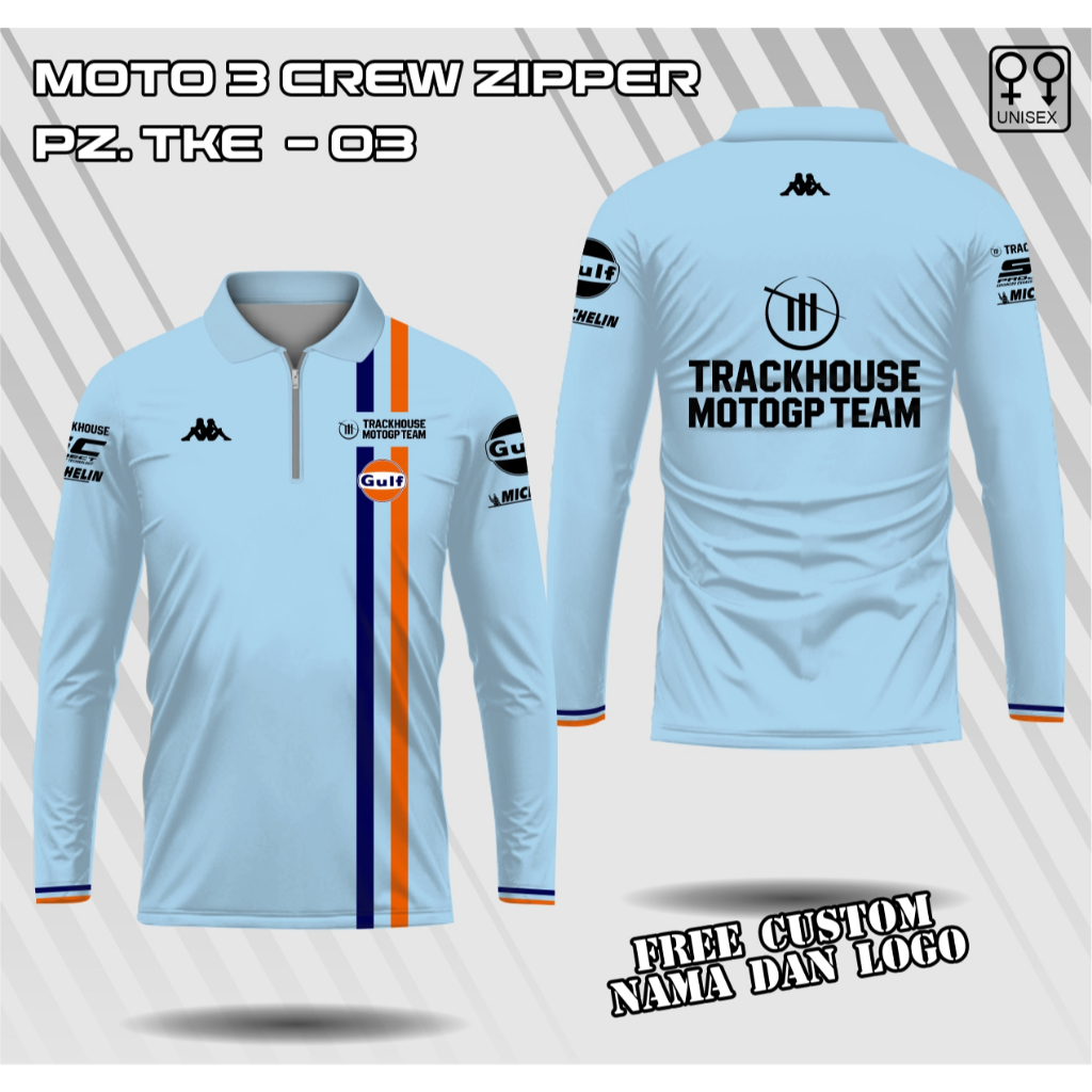 jersey polo zipper motogp gulf team trackhouse racing lengan panjang baju motogp gulf trackhouse ker