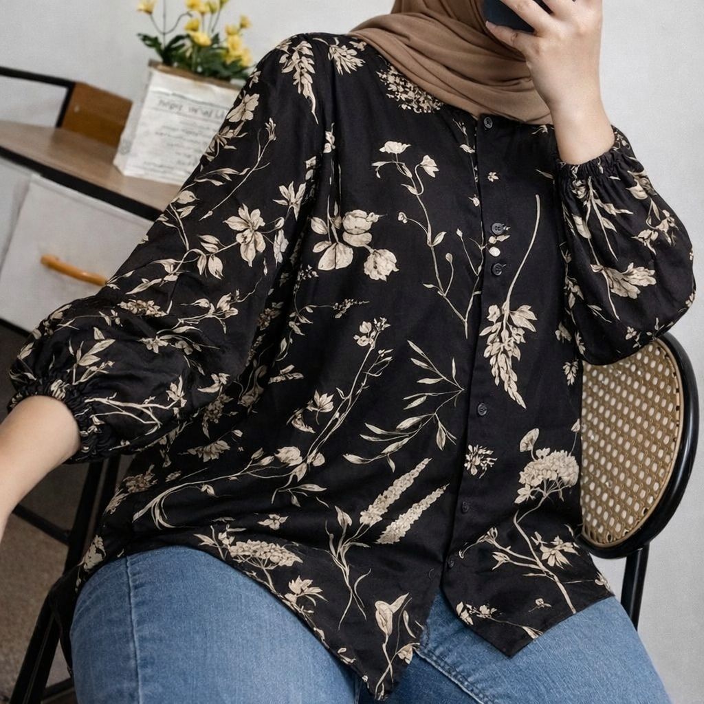 KEMEJA WANITA RAYON MOTIF SALUR / DAILY TOP RAYON-KEMEJA RAYON KEKINIAN/ATASAN WANITA RAYON MOTIF/KE