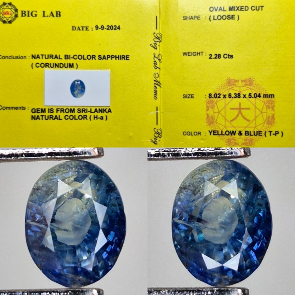 Natural Bicolor Sapphire Srilanka Memo 2.28 crt Big Lab