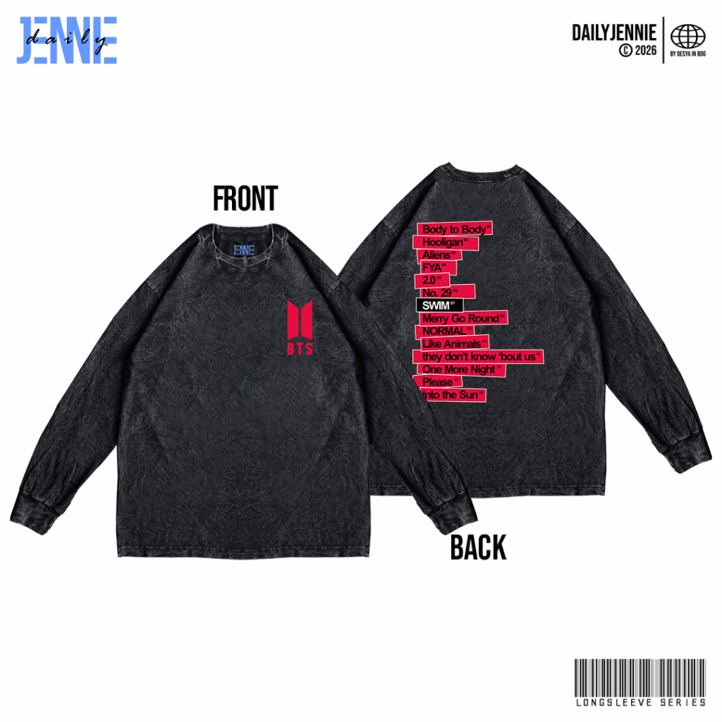 JENN Longsleeve BT SONGLIST Oversize Baju Lengan Panjang Unisex BT-12