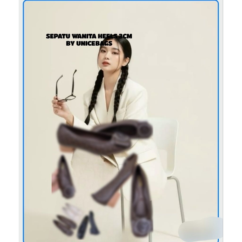 New Sepatu Wanita Logo Pump Chunky Heels 3cm Shoes Women - Unicebags- Pakai Box. bantalan Insole Emp